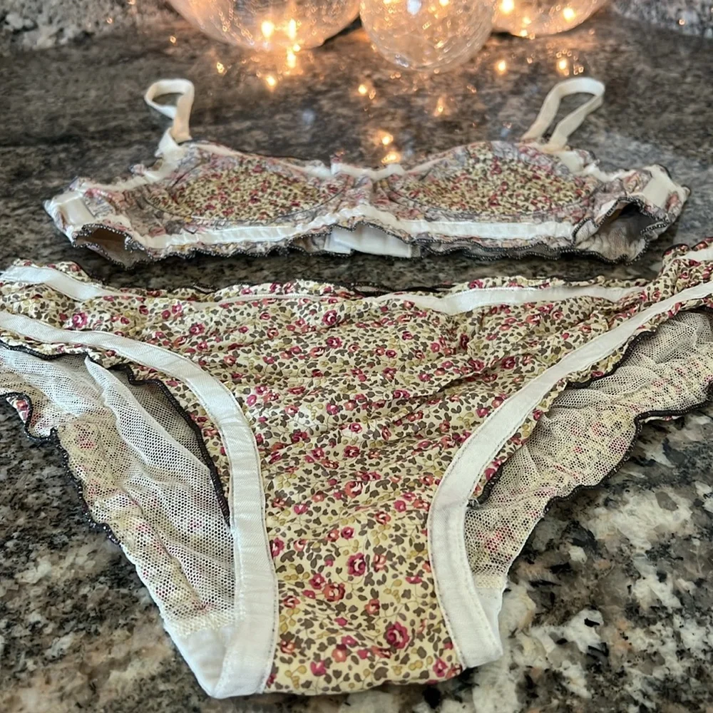 Louis Vuitton Cream and Pink Floral Lingerie